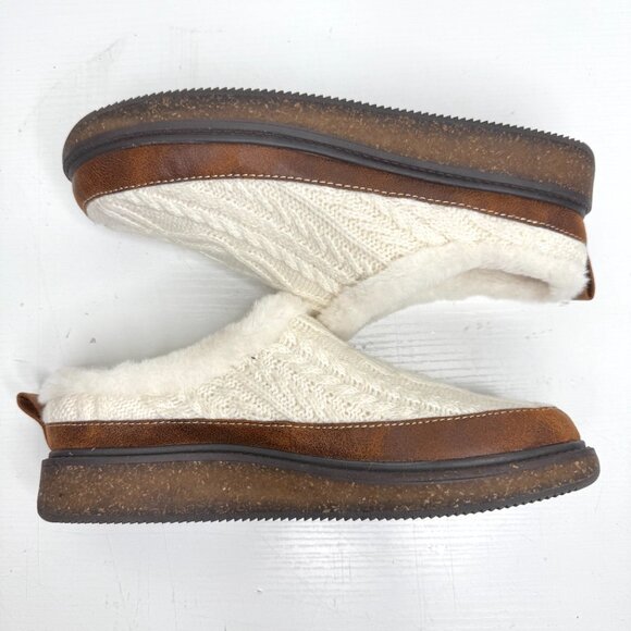 Earth Elements Acacia Cable Knit Suede Faux Fur Comfort Slip On Womens 9 White - Picture 4 of 8